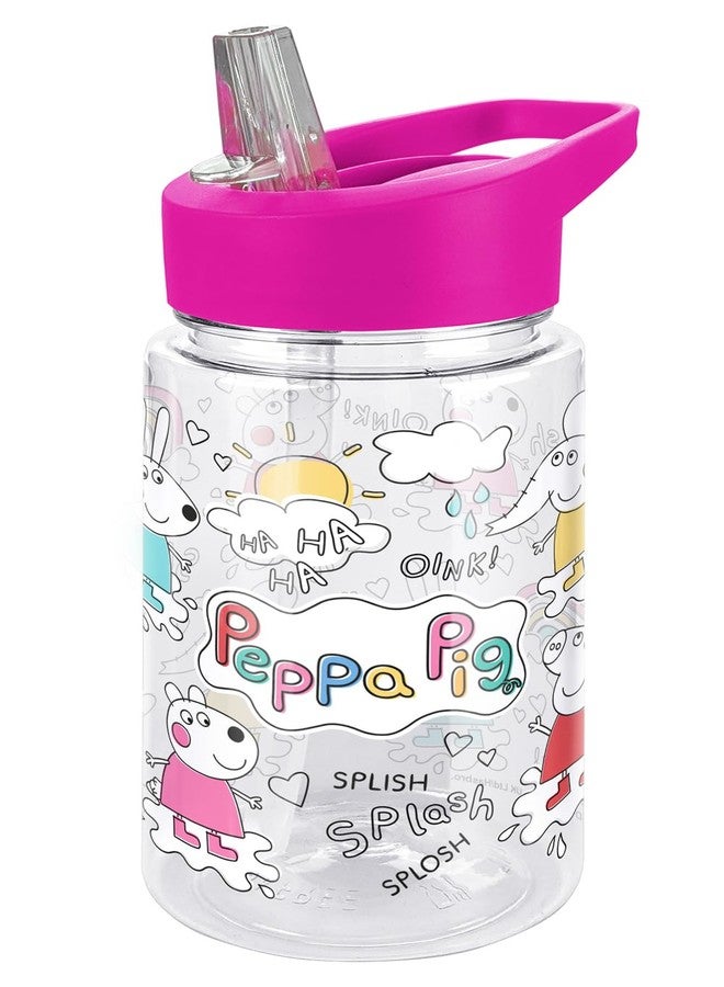 LOGOVISION زجاجة مياه بلاستيكية تريتان للأطفال من LOGOVISION Peppa Pig مع غطاء ومقبض من القش، كوب قابل لإعادة الاستخدام للأطفال الصغار، للجنسين، للبنات والأولاد، 12 أونصة، بتصميم Doodle - Image 1