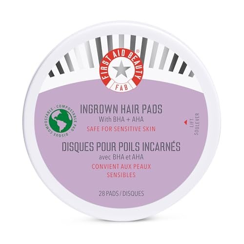 First Aid Beauty - Ingrown Hair Pads with BHA + AHA - Aftershave Treatment Pads to Help Prevent Razor Bumps for Men & Women - Exfoliate Underarms & Bikini Area - Compostable for Daily Use - 28 Pads