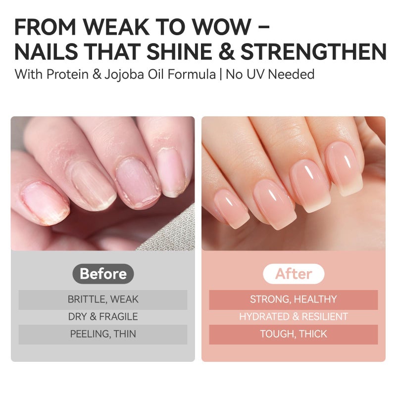 gelike ec Protein Nail Strengthener and Growth Polish: Nude Blush 15ml 6 in 1 Natural Nail Hardener Extra Strong and Growth - Nail Polish Hardener for Weak and Damaged Nails - Image 5