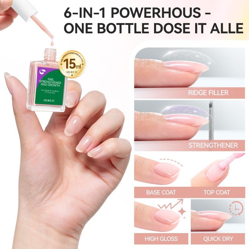 gelike ec Protein Nail Strengthener and Growth Polish: Nude Blush 15ml 6 in 1 Natural Nail Hardener Extra Strong and Growth - Nail Polish Hardener for Weak and Damaged Nails - Image 2