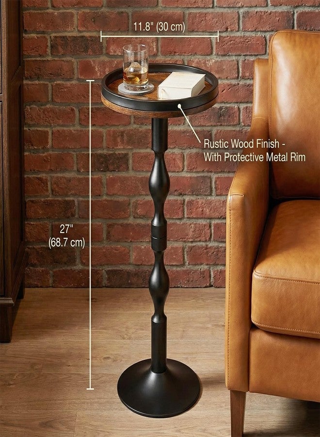 ZEXVIDA Small Round Side Table,Drink Table with Weighted Base,Industrial Metal & Wood Pedestal End Table with Tray Top, Martini Table for Small Spaces, Living Room,Bedroom,27" H - Image 3
