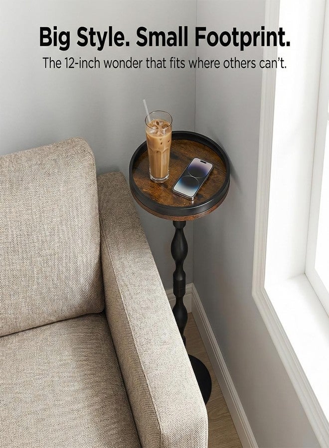 ZEXVIDA Small Round Side Table,Drink Table with Weighted Base,Industrial Metal & Wood Pedestal End Table with Tray Top, Martini Table for Small Spaces, Living Room,Bedroom,27" H - Image 4