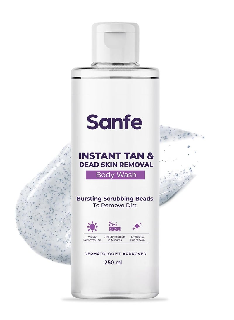 Sanfe Instant Tan Removal Exfoliating Body Wash AHA Smooth Bright Skin 250ml - Image 1