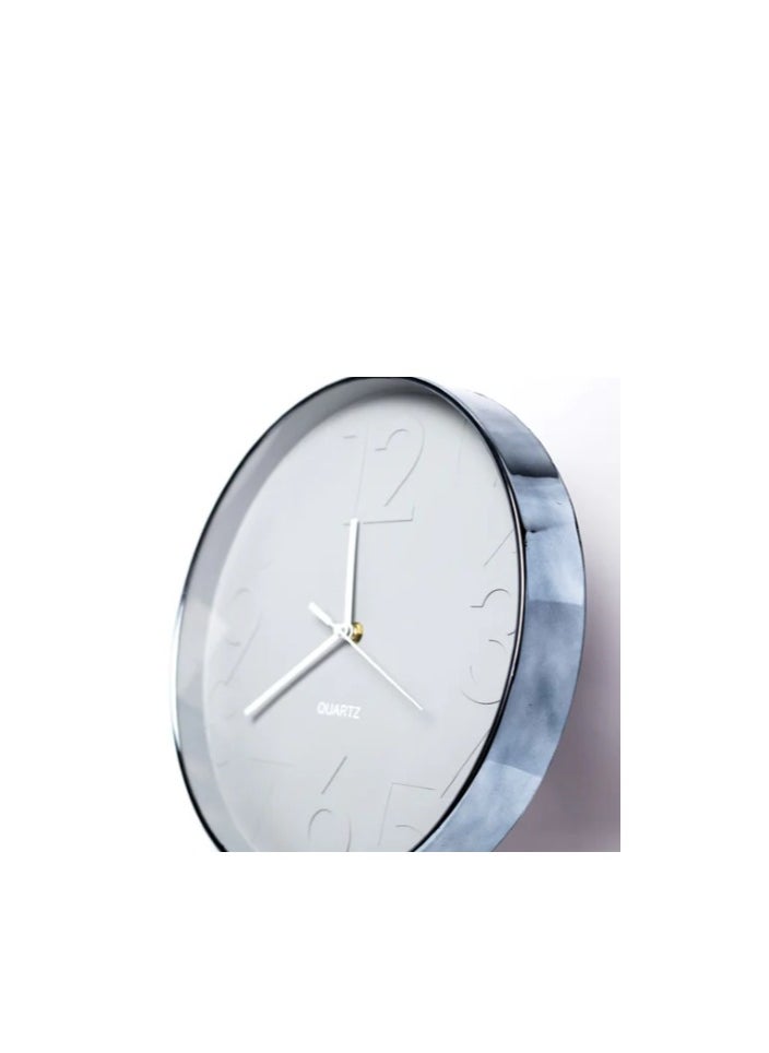 ماركة غير محددة Metallic frame Modern decorative round quartz wall clock large analoge display battery operated for homes and offices 30Cm all off white color and numbers - ck20  - Image 2