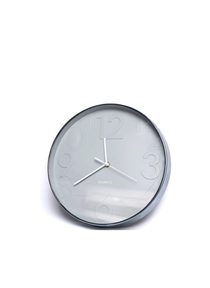 ماركة غير محددة Metallic frame Modern decorative round quartz wall clock large analoge display battery operated for homes and offices 30Cm all off white color and numbers - ck20  - Image 1