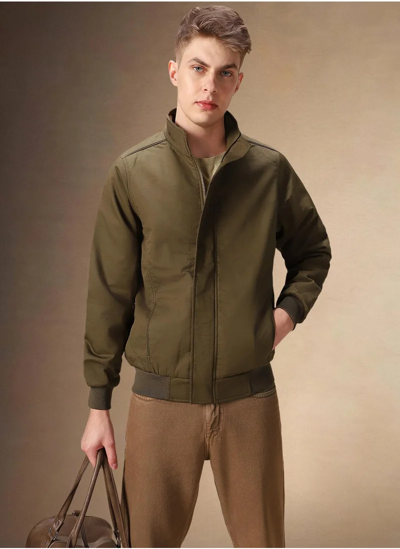 Dennis Lingo Men's Brown 100% Polyester Solid Regular Fit Jacket