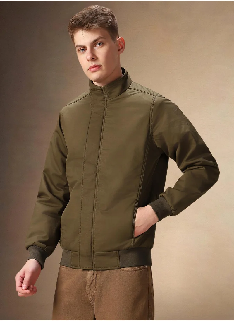 Dennis Lingo Men's Brown 100% Polyester Solid Regular Fit Jacket