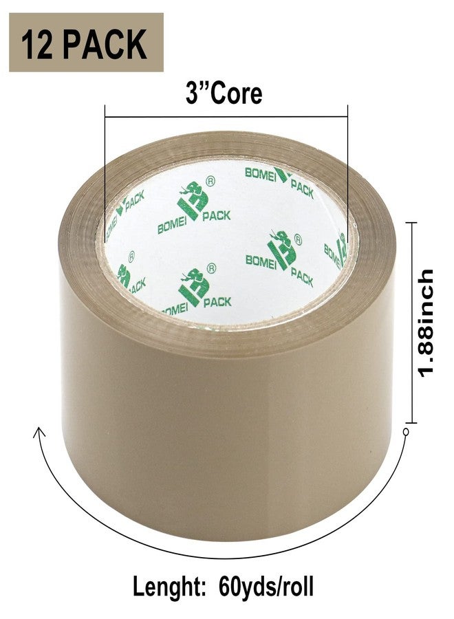 BOMEI PACK Brown Packing Tape Refills, Heavy Duty 12Rolls with 1 Dispenser for Packaging, Shipping and Moving, 2.4Mil 1.88 Inch x 60 Yard - Image 2
