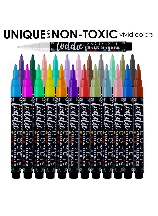 Loddie Doddie Liquid Chalk Markers - Pack Of 24 - Dust Free, 1Mm Fine Point Chalk Markers For Blackboards, Windows & Glass - Glass Marker - Erasable Ink Chalkboard Markers Pen - Chalk Pen  - Image 4