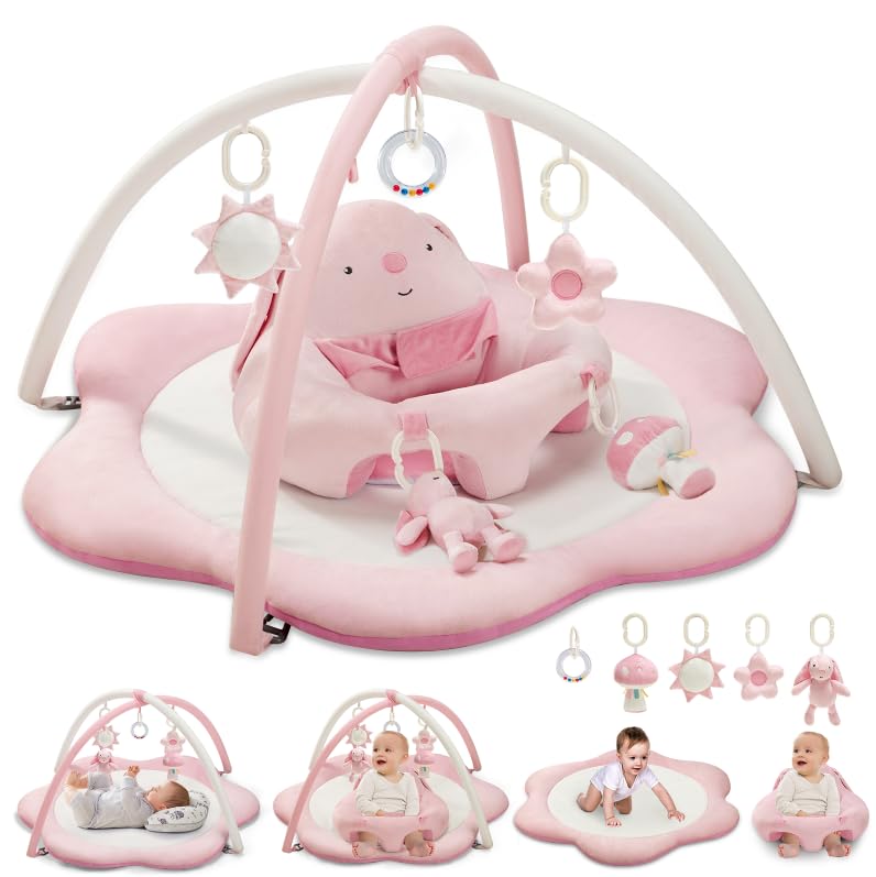 suihuooo 3-in-1 Baby Play Mat, Baby Seats for Infants for Sitting Up, Tummy Time Mat with 5 Detachable Toys, Activity Gym & Playmats for Babies 0-6 6-12 Months, Newborn Babies Shower Gifts - Image 1