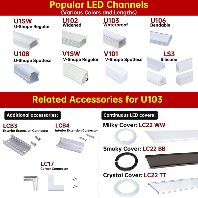 Muzata موزاتا 20 حزمة موصلات تمديد لقناة LED تناسب موزاتا U102 U103 قناة الألمنيوم على شكل U للاتصال الأطول LCB3 - Image 5