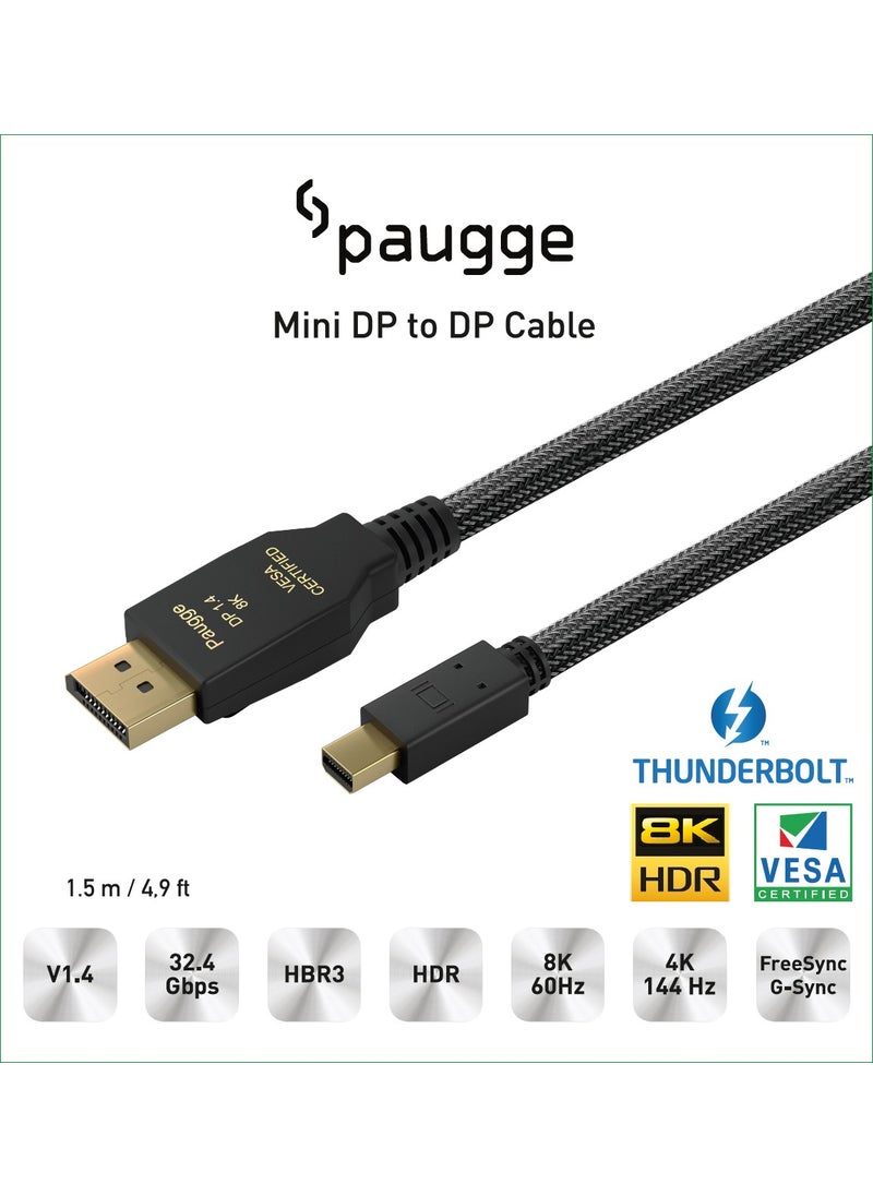 Paugge - DP 1.4 Vesa Certified Mini Displayport to Displayport Cable - 1.5m (ENTMDP1415) - Image 1
