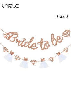 Unique 2Pcs Bachelorette Party Decorations, Rose Gold Engagement Party Favors, Bachelorette Banner “Bride to Be” With 3D Wedding White Dresses, Party Supplies Backdrop (Rose Gold)  - Image 1