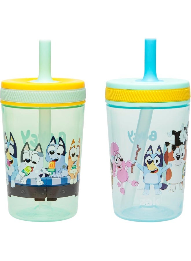 زاك ديزاينز Bluey Kelso Toddler Cups For Travel or At Home, 15oz 2-Pack Durable Plastic Sippy Cups With Leak-Proof Design is Perfect For Kids (Bluey  Friends) - Image 1