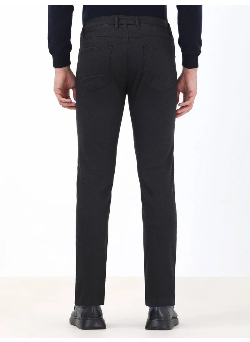 Kip Navy Blue Woven Casual Cotton Blend Trousers