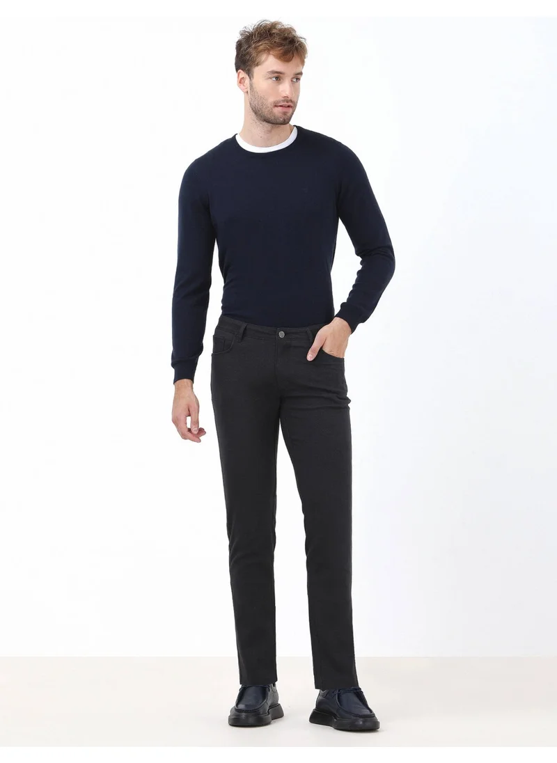 Kip Navy Blue Woven Casual Cotton Blend Trousers