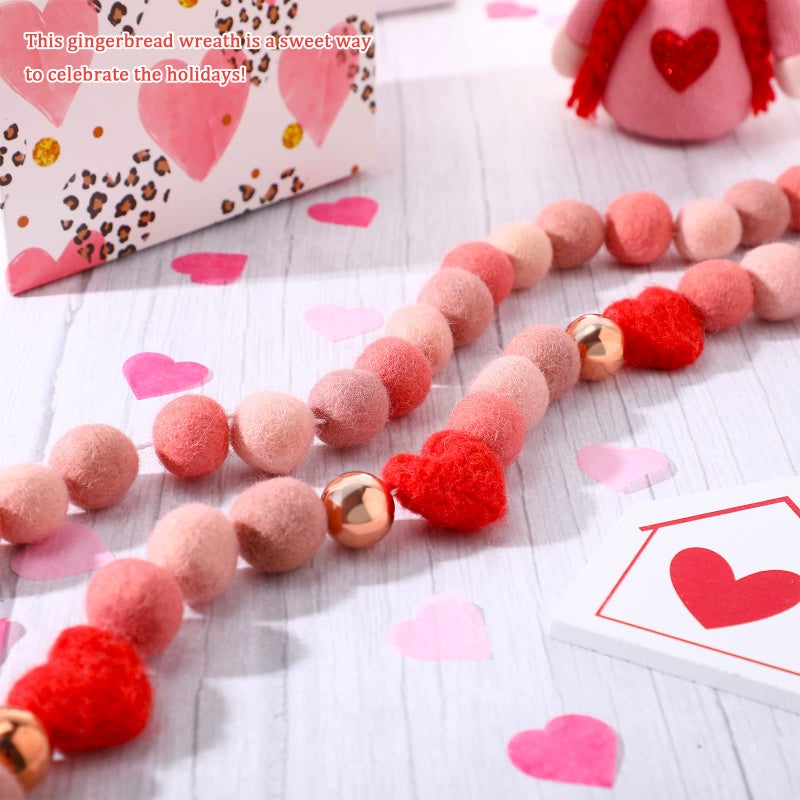 Tegeme 2 Pcs Valentine's Day Felt Ball Garland Decorations Red Pink Heart Ball Valentine Pom Garland Wool Felt Banner for Home Tree Decor Galentine Birthday Party Supplies Anniversary Wedding - Image 4