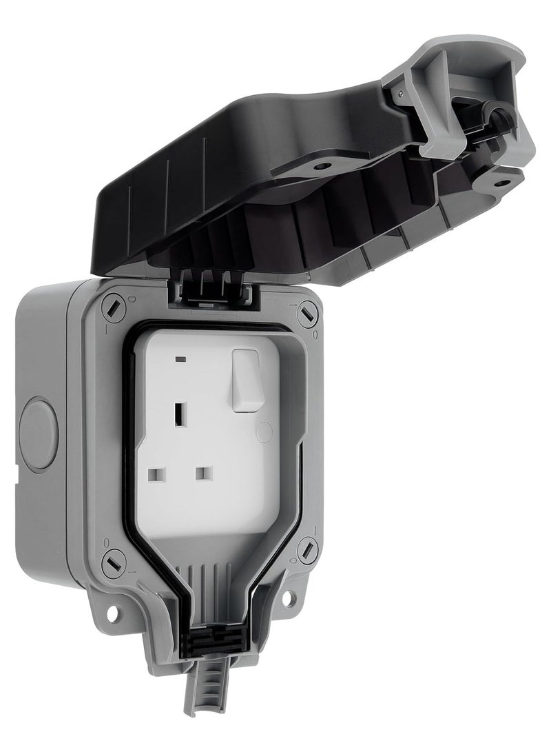 BG Electrical Single Weatherproof Outdoor Switched Power Socket, IP66 Rated, 13 Amp, Grey ,One Size WP21-01 - Image 1