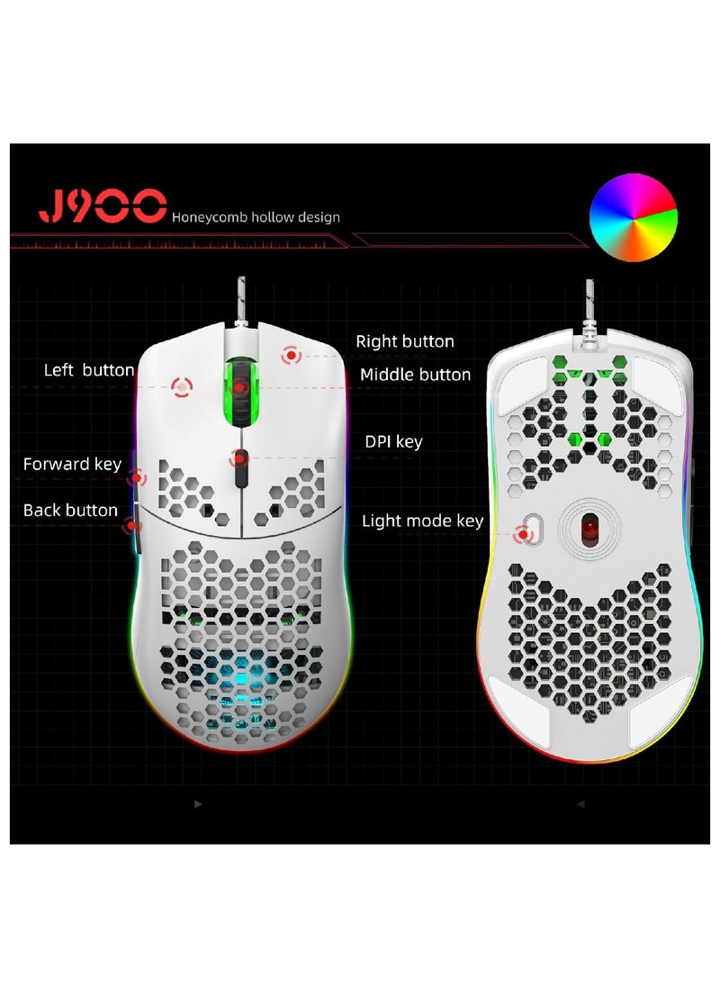 HXSJ - J900 Rgb Wired Gaming Mouse Suitable For Windows Pc Game Consoles White - Image 1