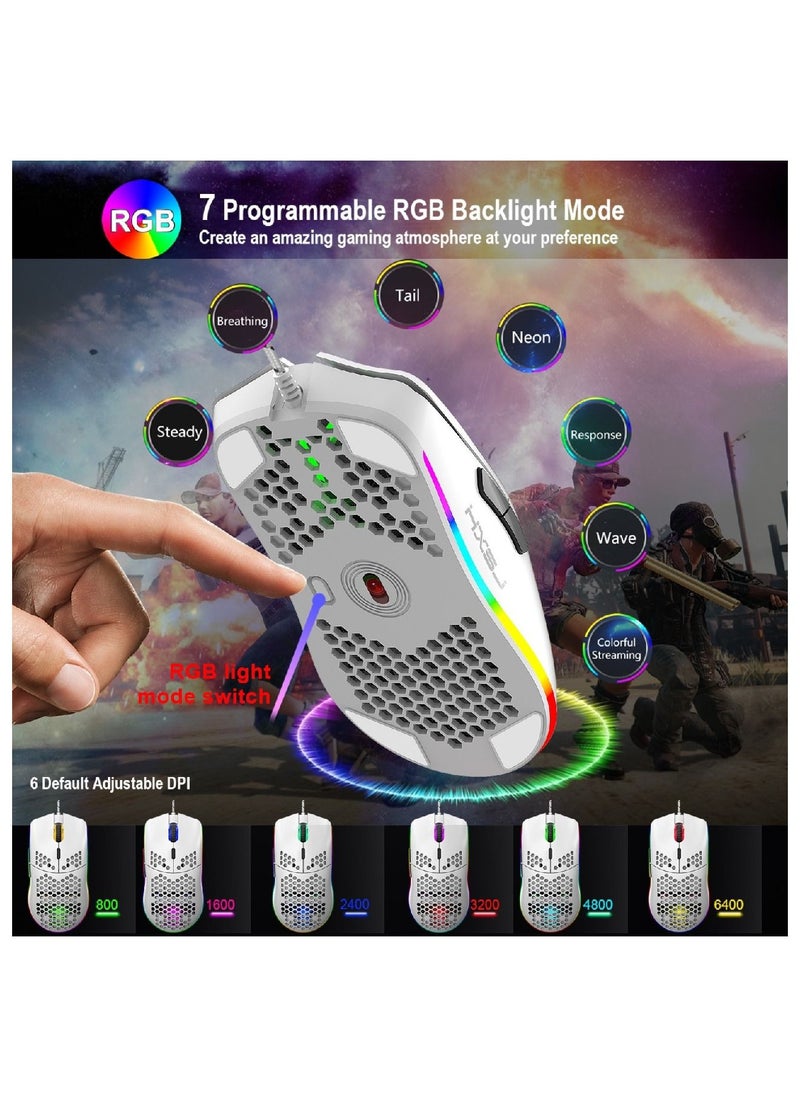 HXSJ - J900 Rgb Wired Gaming Mouse Suitable For Windows Pc Game Consoles White - Image 1