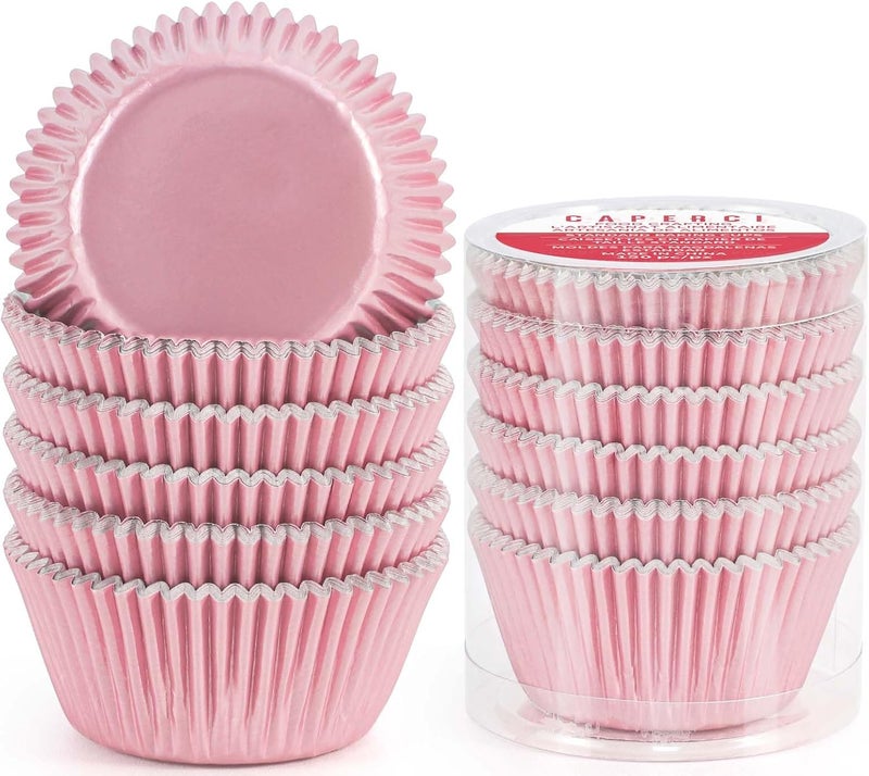 Caperci Pink Foil Cupcake Muffin Liners Standard Size Baking Cups 150-Pack - Premium Greaseproof & Sturdy - Image 1
