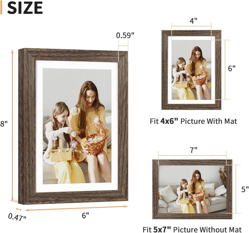 ATOBART مجموعة إطارات صور ATOBART 5x7 من 4 قطع، تعرض 4x6 مع حصيرة أو 5x7 بدون حصيرة، إطارات صور للتعليق على الحائط أو الطاولة، تشمل زجاج بليكسيجلاس عالي الوضوح، بني يلبي حاجات متنوعة - Image 2