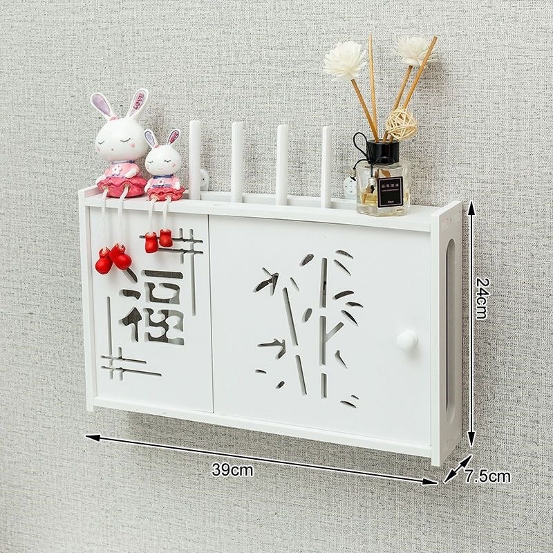 No-Drill Router Storage Box with WiFi Cable Organizer, Cat Power Strip and Set-Top Box Holder