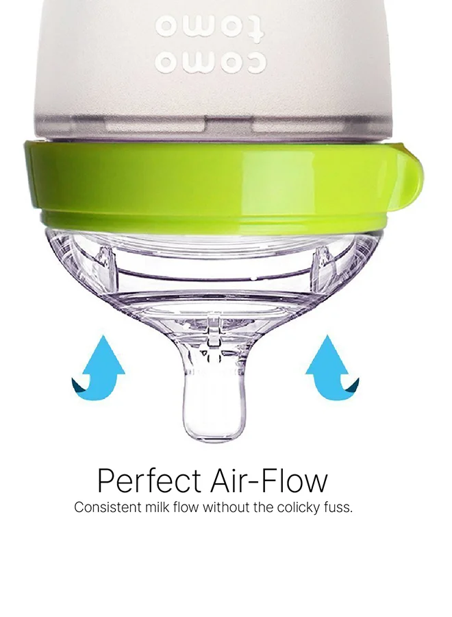 comotomo Natural Feel Baby Bottle 150 ML With Pack Of 2 Natural Teat Silicone Nipples, 1 Hole With Slow Flow, 0 - 3 Months