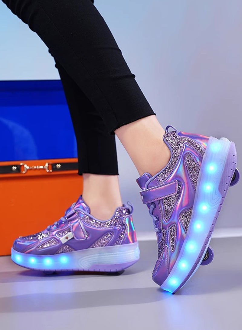 ETG Unisex Kids Roller Skates Shoes USB Charging, Girls Boys LED Roller Skate Shoes with Double Wheels Retractable Technical Skateboarding - Image 4