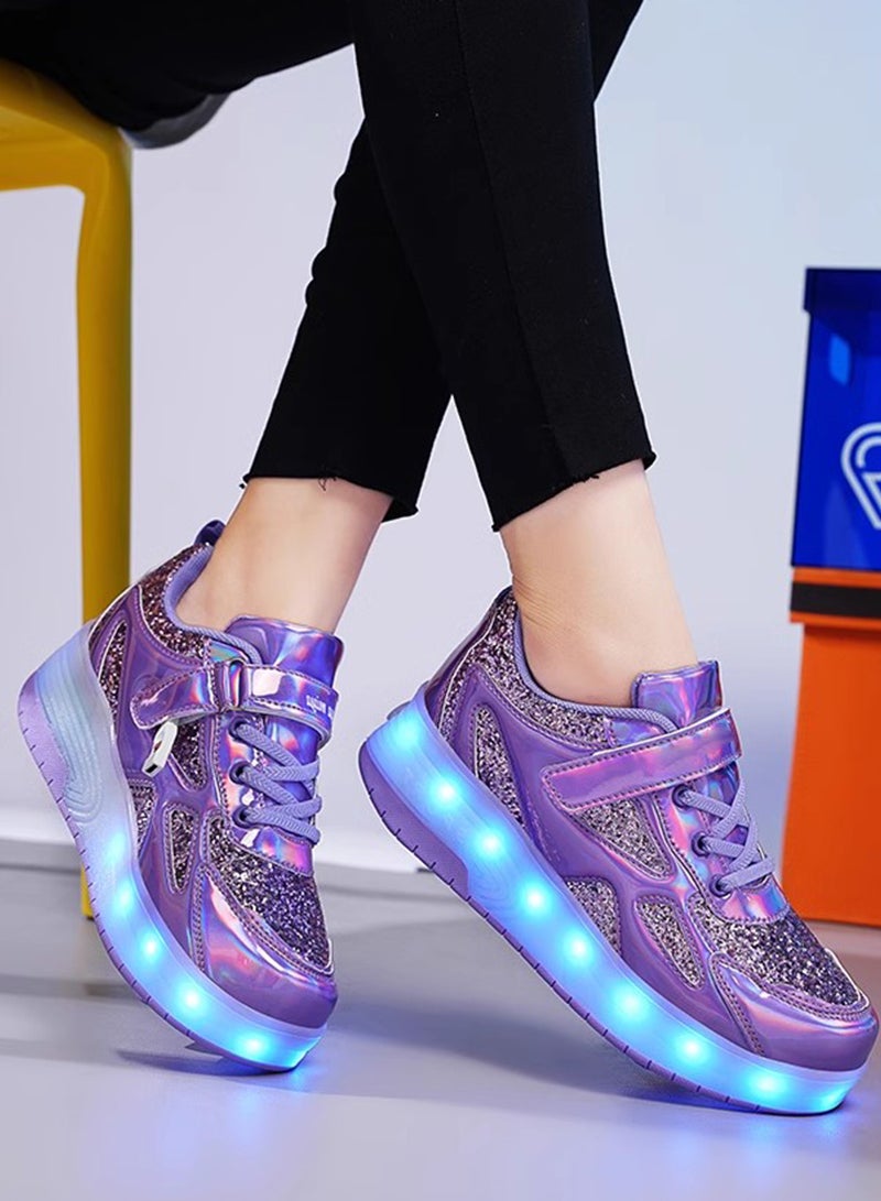 ETG Unisex Kids Roller Skates Shoes USB Charging, Girls Boys LED Roller Skate Shoes with Double Wheels Retractable Technical Skateboarding - Image 2