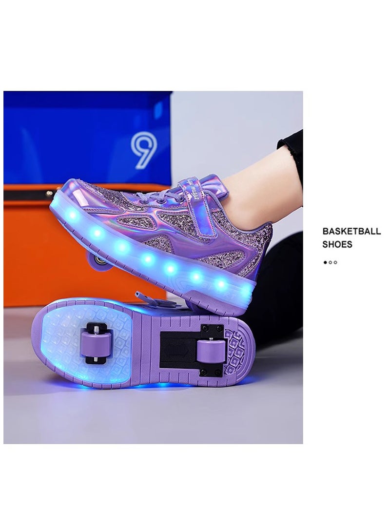 ETG Unisex Kids Roller Skates Shoes USB Charging, Girls Boys LED Roller Skate Shoes with Double Wheels Retractable Technical Skateboarding - Image 5