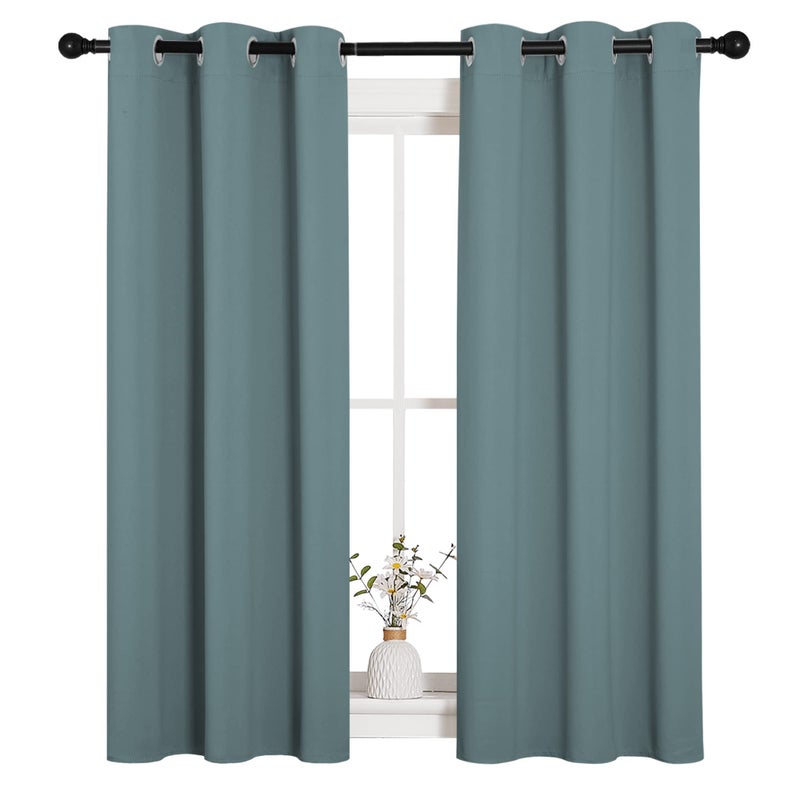 NICETOWN Modern Blackout Curtains Noise Reducing, Thermal Insulated and Privacy Room Darkening Drape Panels for Boy's Guest Room Door Small Short Window (Greyish Blue, 2 Panels, W34 x L54 -Inch) - Image 2