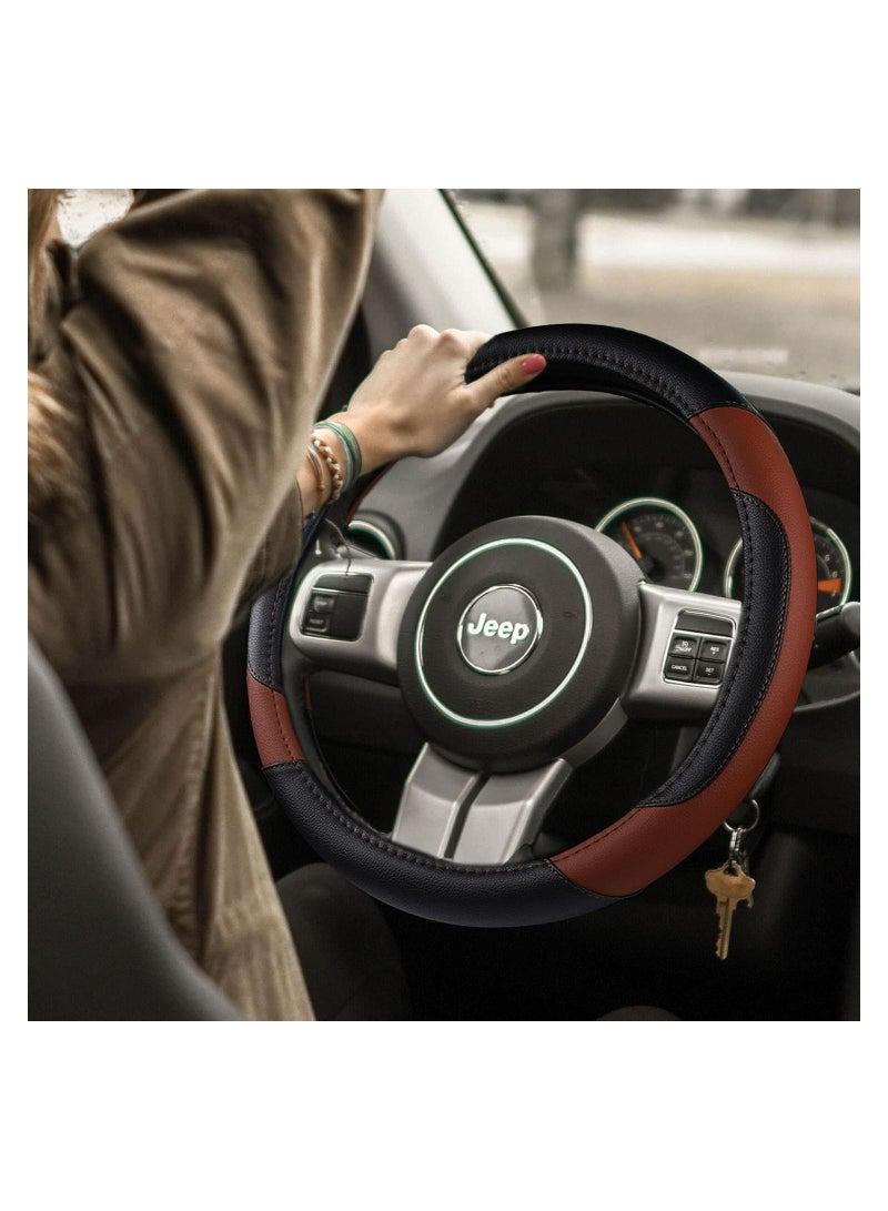 الأزرق جي دبليو Car Steering Wheel Cover, Leather Non-Slip Cover Protector Breathable Microfiber Universal Fit for Most Cars, All Season, 15" Ergonomic Comfort Grip - Image 2