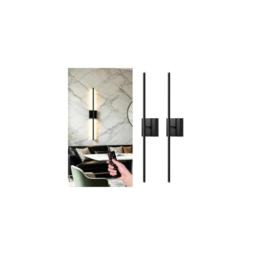 ZZXX 28 Inch Hardwire Wall Sconce Set of 2, 2700K-6500K Wall Lights with Remote Control, 350° Rotate LED Bathroom Wall Lamp Dimmable for Living Room Bedroom Bedside Light Fixtures - Image 1