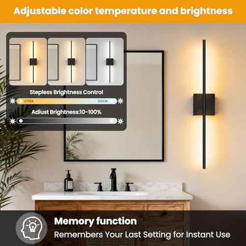 ZZXX 28 Inch Hardwire Wall Sconce Set of 2, 2700K-6500K Wall Lights with Remote Control, 350° Rotate LED Bathroom Wall Lamp Dimmable for Living Room Bedroom Bedside Light Fixtures - Image 4
