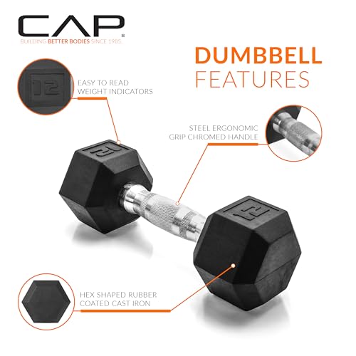 CAP Barbell دمبل هكس مطلي بالمطاط 12 رطل من CAP Barbell - فردي | مقبض كروم - Image 3