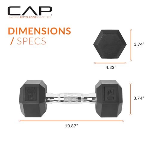 CAP Barbell دمبل هكس مطلي بالمطاط 12 رطل من CAP Barbell - فردي | مقبض كروم - Image 4