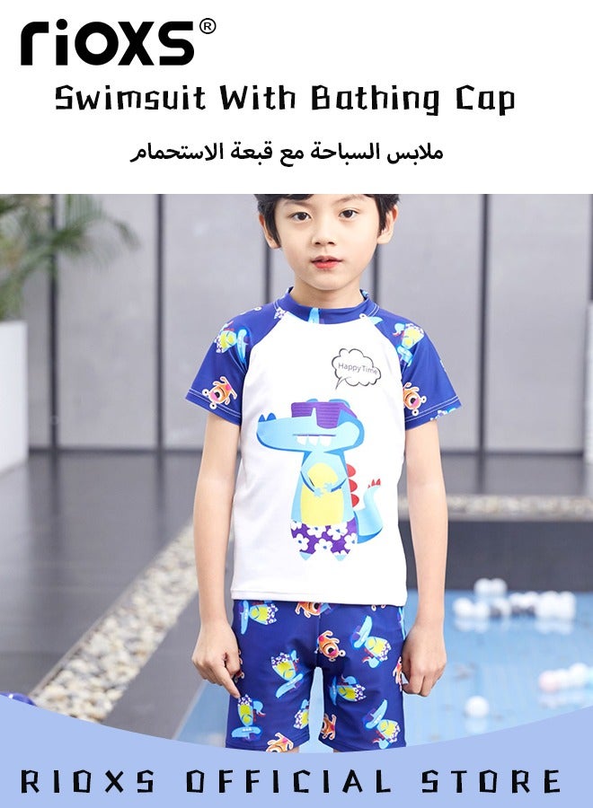 RIOXS Toddlers Boys 2 Piece Rash Guard Swimsuits Set Swimsuit With Bathing Cap Bathing Cap And Earplug(Pack Of 4) - Image 4