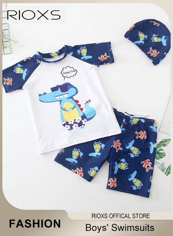 RIOXS Toddlers Boys 2 Piece Rash Guard Swimsuits Set Swimsuit With Bathing Cap Bathing Cap And Earplug(Pack Of 4) - Image 1