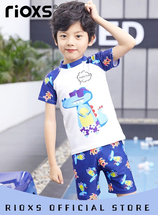 RIOXS Toddlers Boys 2 Piece Rash Guard Swimsuits Set Swimsuit With Bathing Cap Bathing Cap And Earplug(Pack Of 4) - Image 5