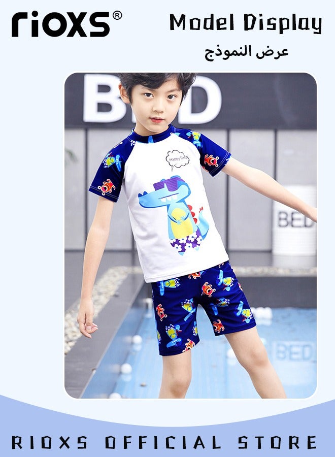 RIOXS Toddlers Boys 2 Piece Rash Guard Swimsuits Set Swimsuit With Bathing Cap Bathing Cap And Earplug(Pack Of 4) - Image 3