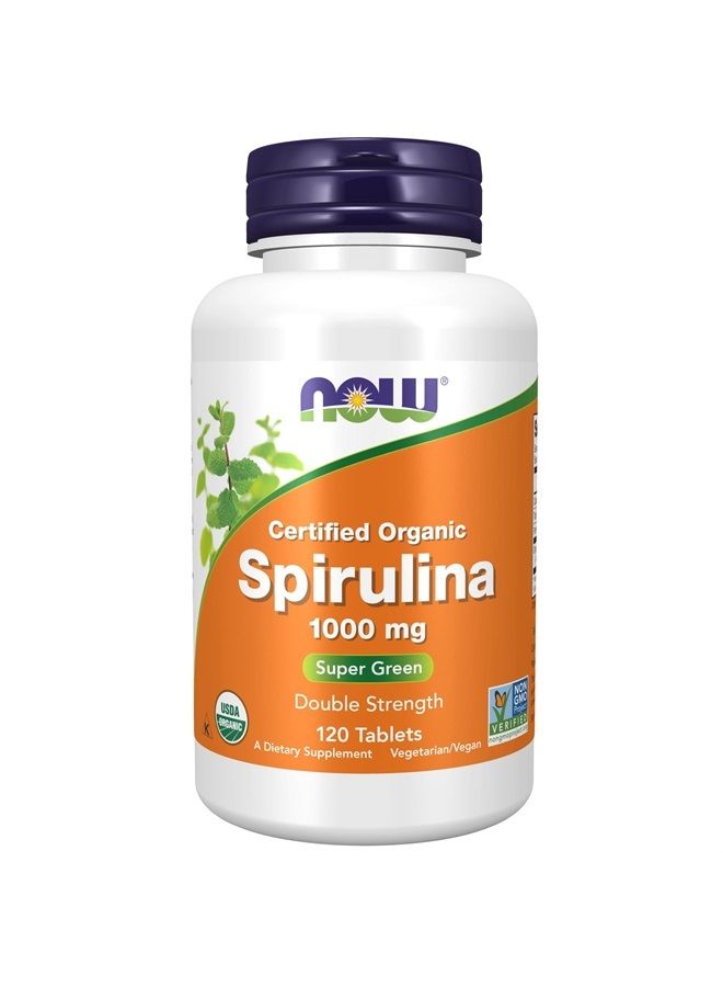 now Supplements, Certified Organic, Spirulina 1000 mg (Double Strength), Rich in Beta-Carotene (Vitamin A) and B-12 with naturally occurring GLA , 120 Tablets - Image 1