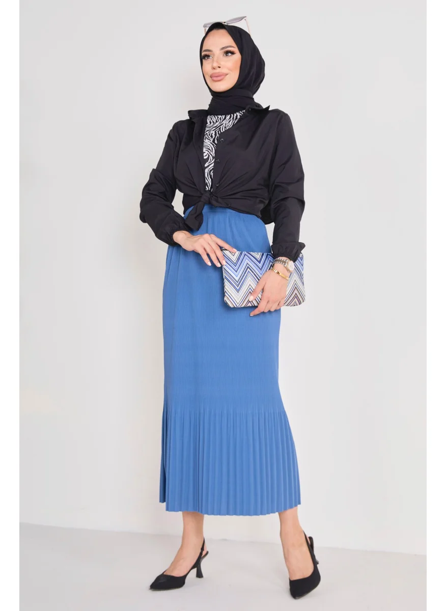 Tofisa 23027-INDIGO Pleated Skirt