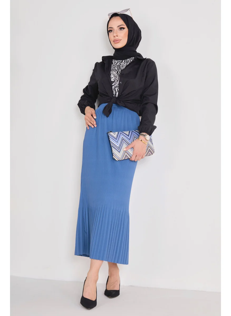 Tofisa 23027-INDIGO Pleated Skirt