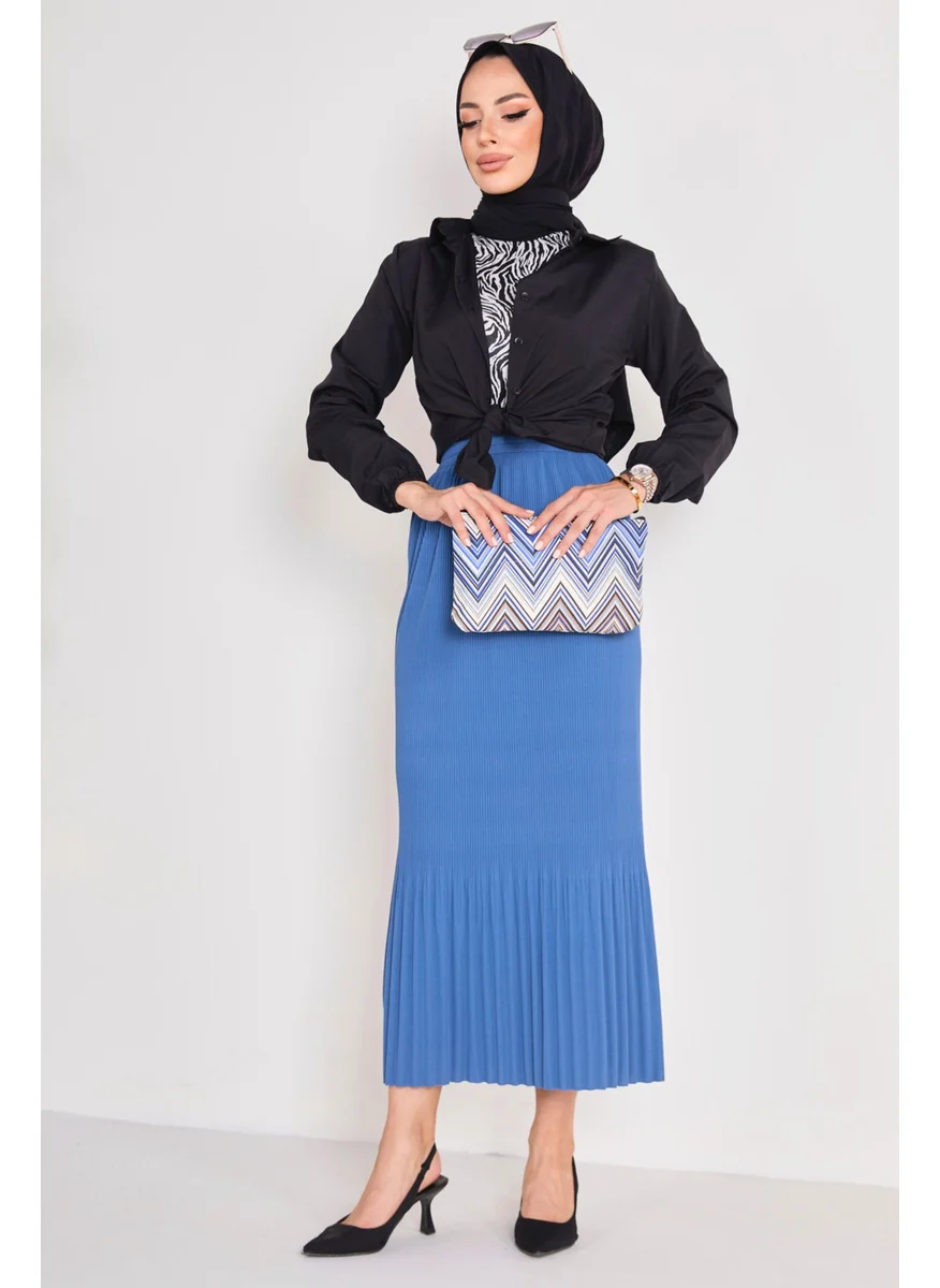 Tofisa 23027-INDIGO Pleated Skirt