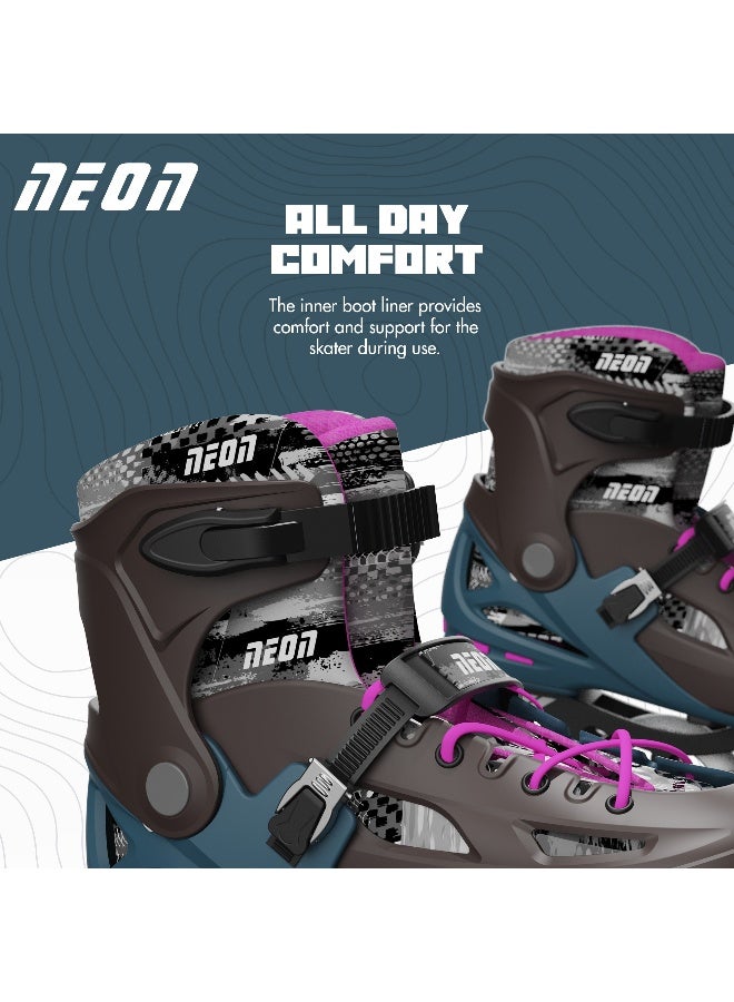 Neon Pro Inline Skates for Kids & Teens – Adjustable Size US 4-7, PU 3x110mm Wheels, Lightweight Aluminum Truck, Heel Brake, AllDay Comfort Inner Liner – Safe, Stylish & Durable – Bronze Pink | NI01P4 - Image 4