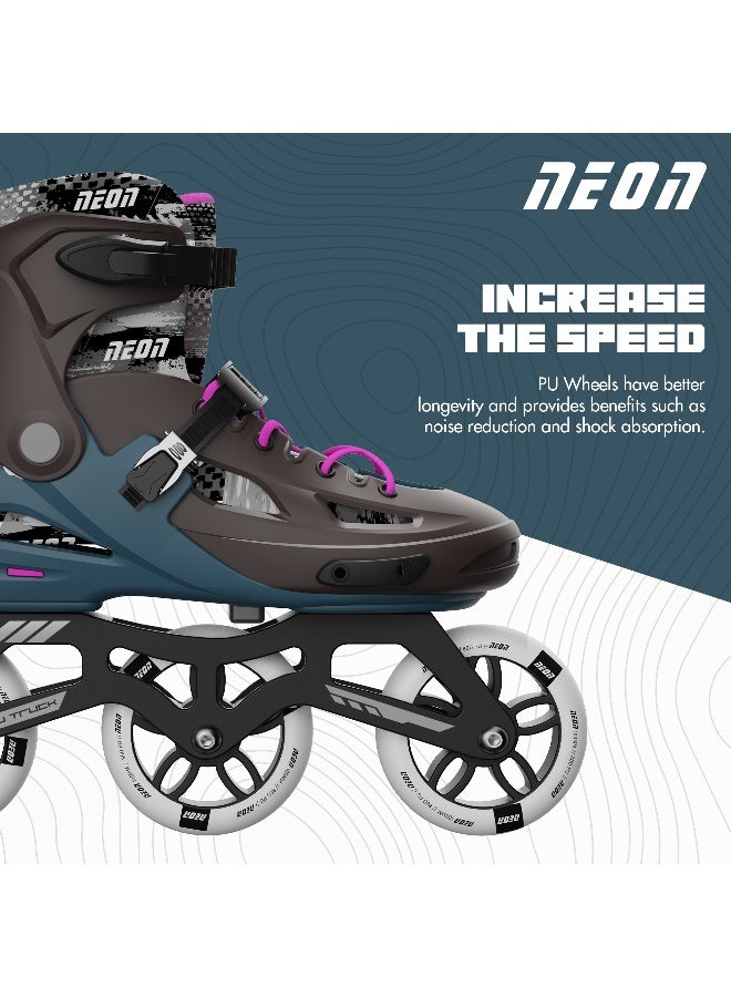 Neon Pro Inline Skates for Kids & Teens – Adjustable Size US 4-7, PU 3x110mm Wheels, Lightweight Aluminum Truck, Heel Brake, AllDay Comfort Inner Liner – Safe, Stylish & Durable – Bronze Pink | NI01P4 - Image 2