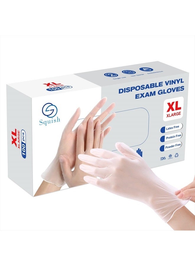 squish Disposable Gloves,Clear Vinyl Gloves Latex Free Powder-Free Glove Cleaning Health Gloves for Kitchen Cooking Cleaning Food Handling, 100PCS/Box, X-Large - Image 1