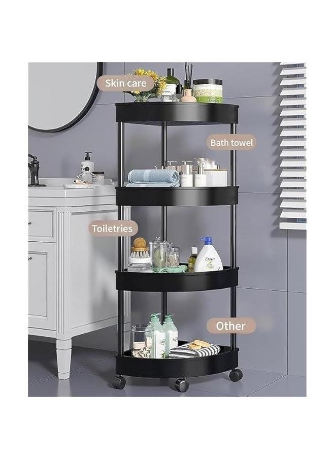 HOOKOR 4-Layer Shower Caddy Corner Shelves, Bathroom Shelving Unit Cart with Wheel, Plastic Shower Caddy Organizer Shelf, Rust Proof Corner Open Storage Cart for Bathroom, Kitchen, Laundry (Black)  - Image 3