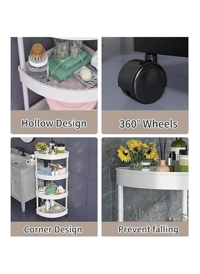 HOOKOR 4-Layer Shower Caddy Corner Shelves, Bathroom Shelving Unit Cart with Wheel, Plastic Shower Caddy Organizer Shelf, Rust Proof Corner Open Storage Cart for Bathroom, Kitchen, Laundry (Black)  - Image 4